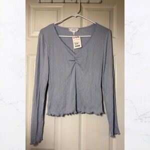 Sky Blue Ribbed Long Sleeve Top